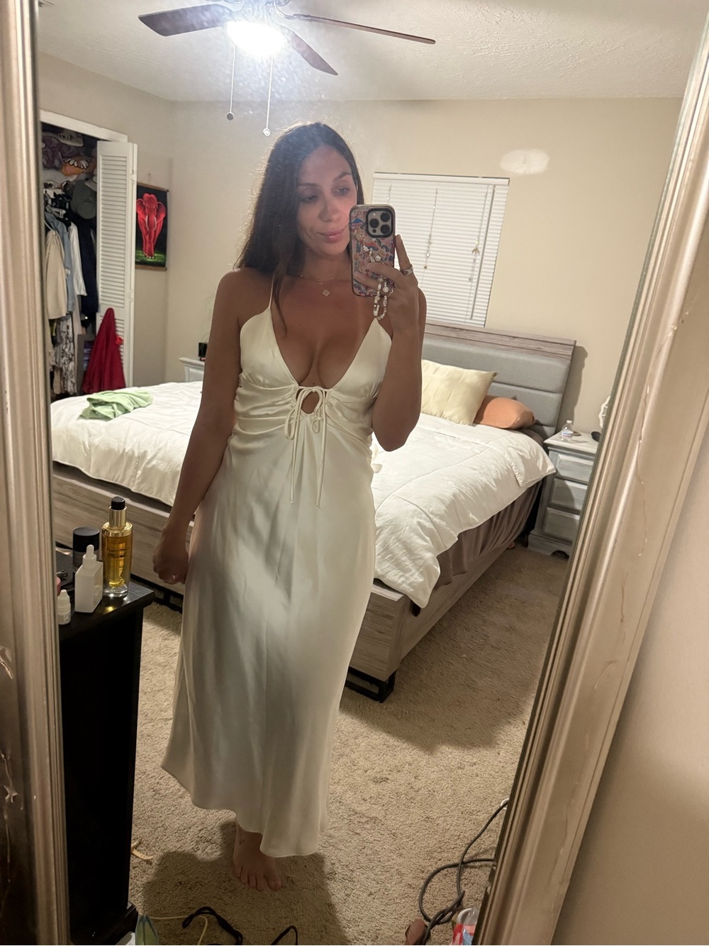 Zara Satin Effect Midi Dress. White